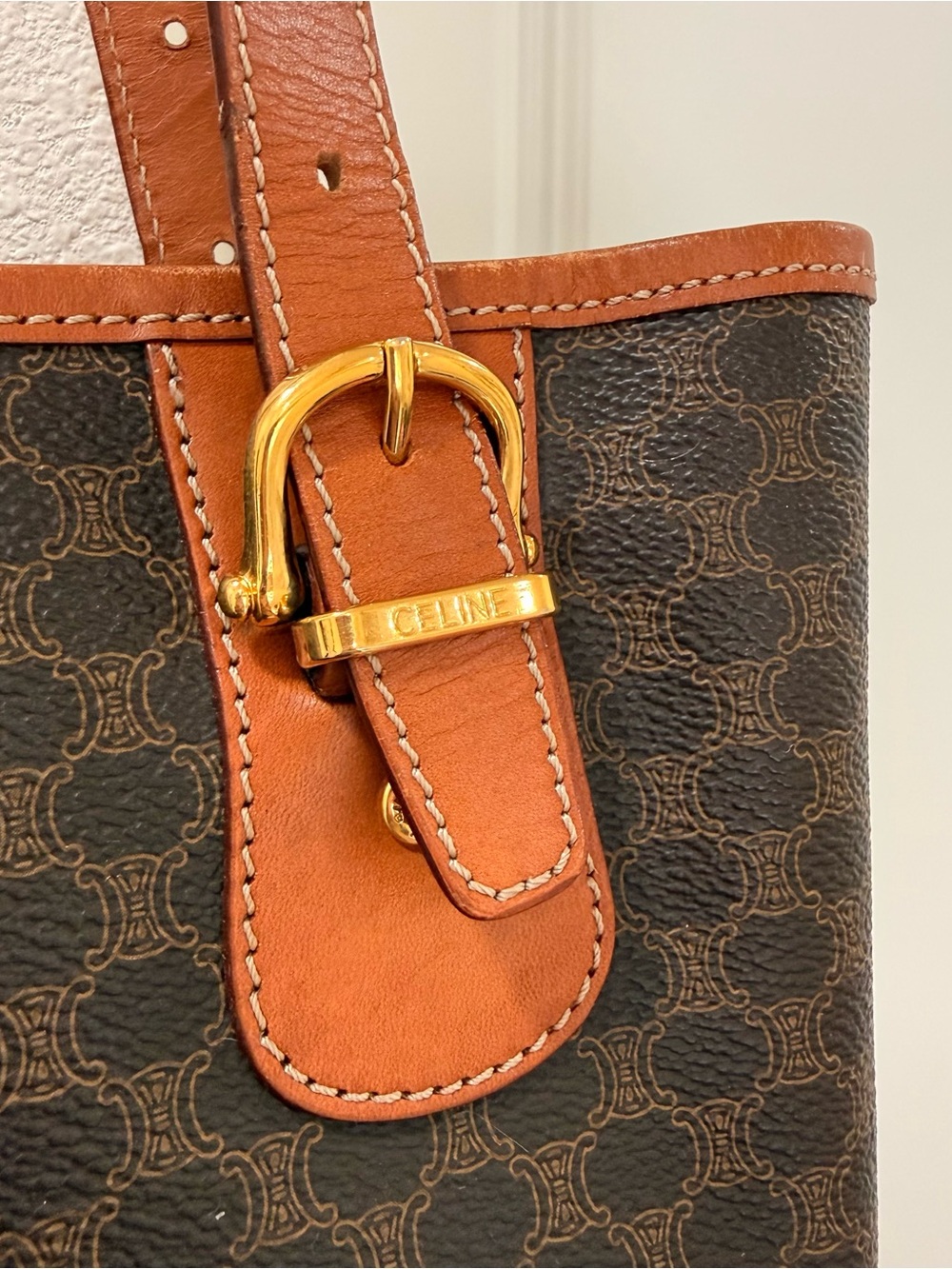 Celine MC98/2 Brown Monogram Tote with Tan Leather Trim - Picture 3 of 11